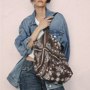 Zara Brown and White Floral Tote Bag